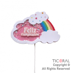 CAKE TOPPER FELIZ CUMPLEA�OS ARCO IRIS CORAZONES ROSA  X 1